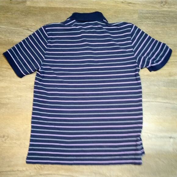 Brooks Brothers Performance Striped Polo Shirt Logo Men Blue Pink Medium - Picture 4 of 5